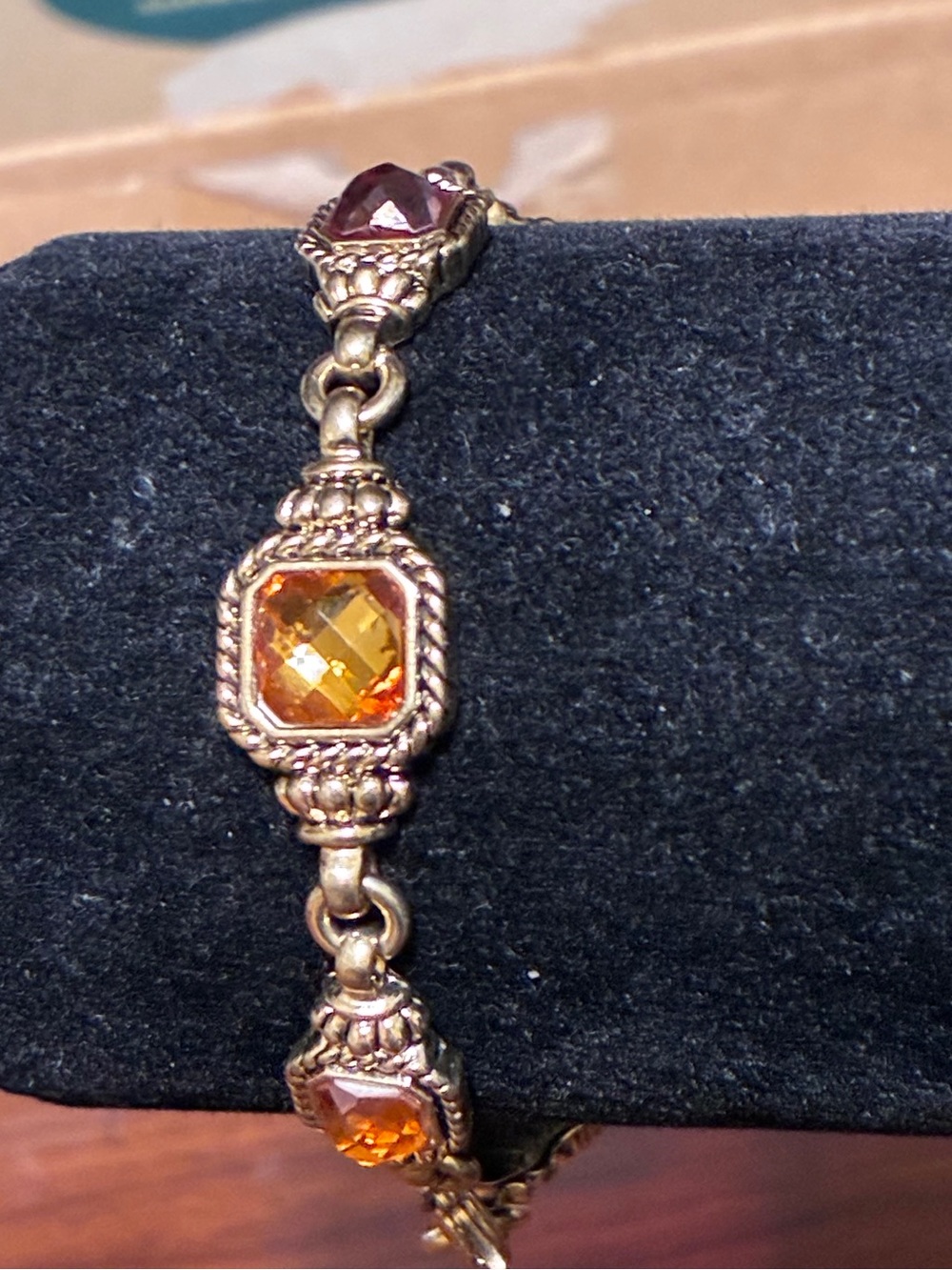 Women's Gold-Tone Bracelet with Amber and Garnet Stones